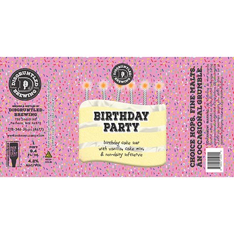 Disgruntled Birthday Party by Disgruntled Brewing, beer label