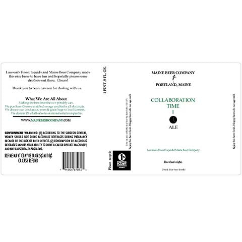 Maine Collaboration Time I Ale by Maine Beer Co, beer label