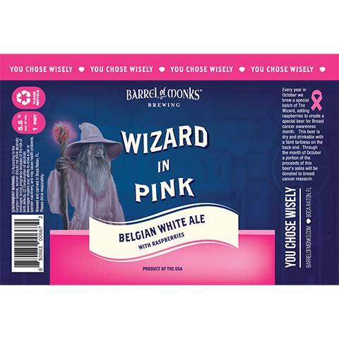 Barrel of Monks Wizard In Pink White Ale by Barrel of Monks Brewing, beer label