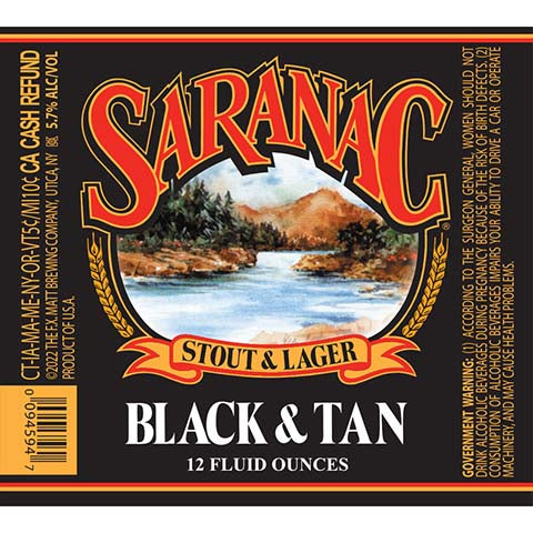 Saranac Black & Tan Stout & Lager by The F.X. Matt Brewing Company, beer label