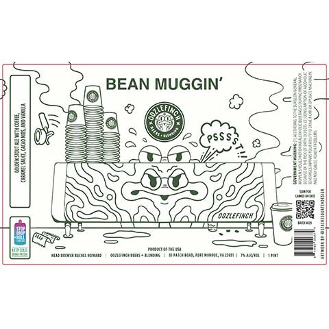 Oozlefinch Bean Muggin' Golden Stout Ale by Oozlefinch Beers & Blending, beer label