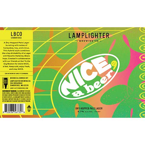 Lamplighter Nice, A Beer Lager by Lamplighter Brewing Co., beer label