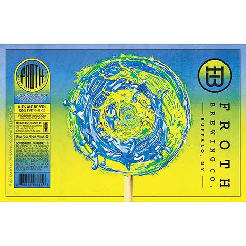 Froth Liquid Lollipop (Blue Rasberry, Pineapple, Coconut, and Lemon Lime) by Froth Craft Brewery, beer label