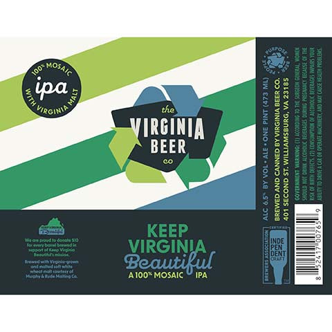The Virginia Beer Keep Virginia Beautiful IPA by The Virginia Beer Company, beer label