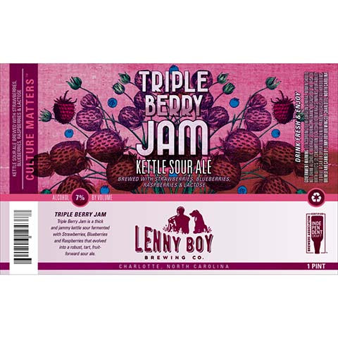 Lenny Boy Triple Berry Jam Kettle Sour Ale by Lenny Boy Brewing Co, beer label