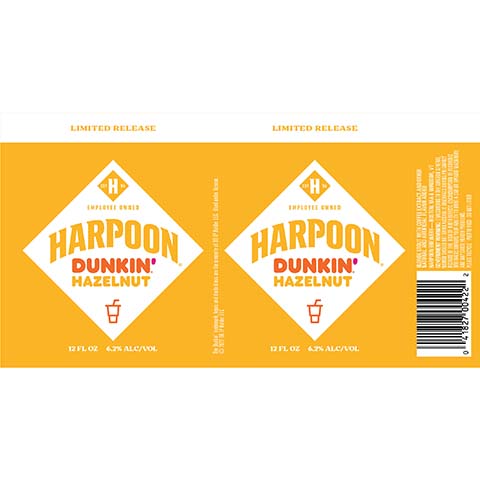 Harpoon Dunkin' Hazelnut Blonde Stout by Harpoon Brewery, beer label
