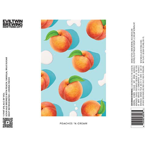 Evil Twin Peaches 'N Cream Sour by Evil Twin Brewing, beer label