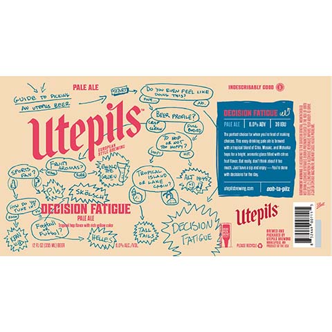 Utepils Decision Fatigue Pale Ale by Utepils Brewing Co, beer label