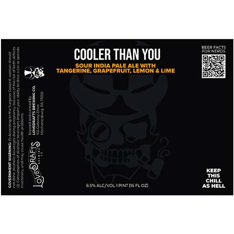 Lovedrafts Cooler Than You Sour IPA by Lovedrafts Brewing Co., beer label