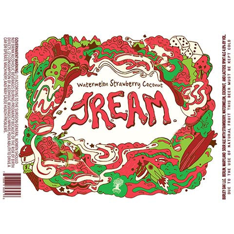 Burley Oak Watermelon Strawberry Coconut JREAM Sour by Burley Oak Craft Brewery, beer label