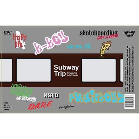 Dewey Beer Subway Trip IPA by Dewey Beer Co., beer label