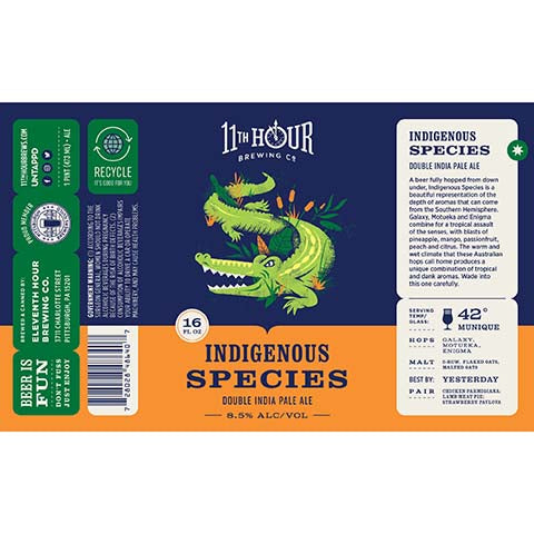 1th Hour Indigenous Species DIPA by 11th Hour Brewing Co., beer label