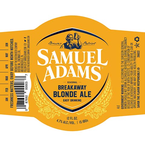Samuel Adams Breakaway Blonde Ale by Samuel Adams, beer label