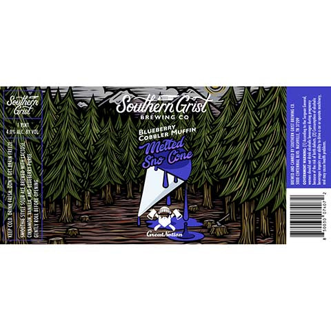 Southern Grist Blueberry Cobbler Muffin Melted Sno Cone Sour Ale by Southern Grist Brewing Company, beer label