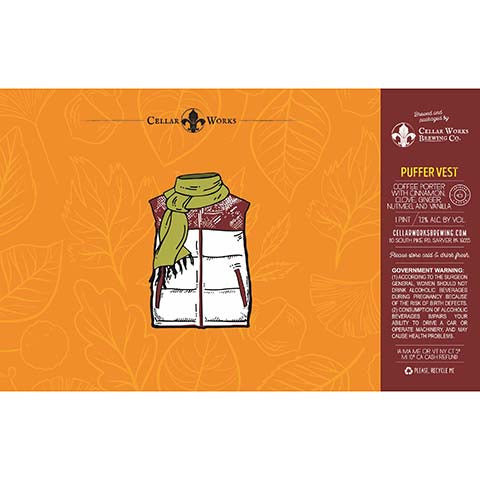 Cellar Works Puffer Vest Coffee Porter by Cellar Works Brewing Co., beer label