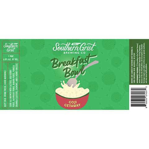 Southern Grist Breakfast Bowl Goji Getaway Sour Ale by Southern Grist Brewing Company, beer label