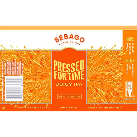 Sebago Pressed For Time Juicy IPA by Sebago Brewing Co, beer label