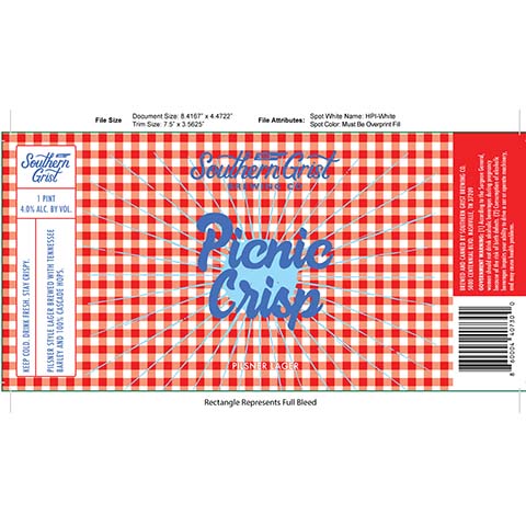 Southern Grist Picnic Crisp Pilsner by Southern Grist Brewing Company, beer label