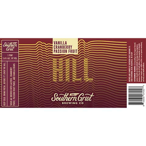 Southern Grist Vanilla Cranberry Passion Fruit Hill Sour by Southern Grist Brewing Company, beer label