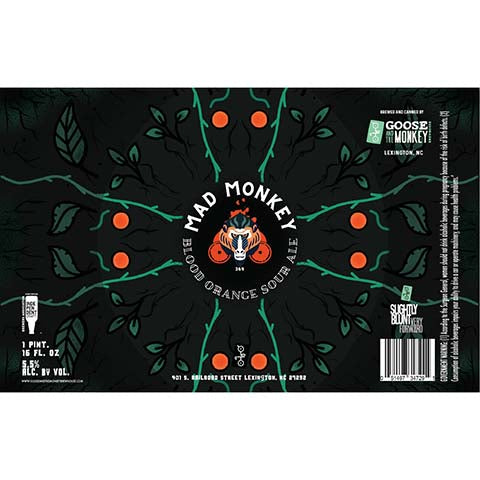 Goose and the Monkey Mad Monkey Sour Ale by Goose and the Monkey Brewhouse, beer label
