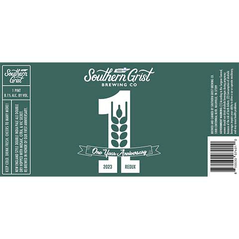 Southern Grist DDH 1 Year Anniversary Redux 2023 by Southern Grist Brewing Company, beer label
