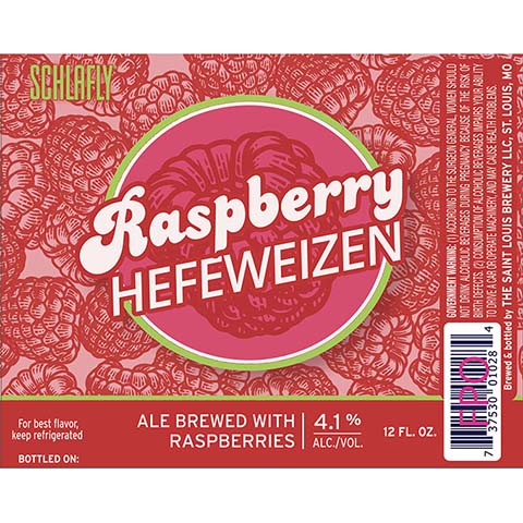 Schlafly Raspberry Hefeweizen Ale by The Saint Louis Brewery LLC., beer label
