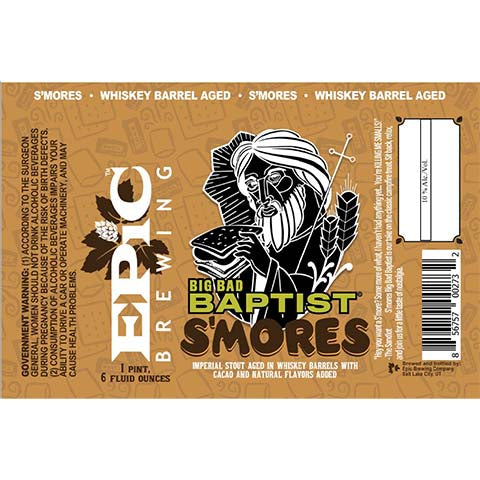 Epic Big Bad Baptist S'mores Imperial Stout by Epic Brewing Company, beer label