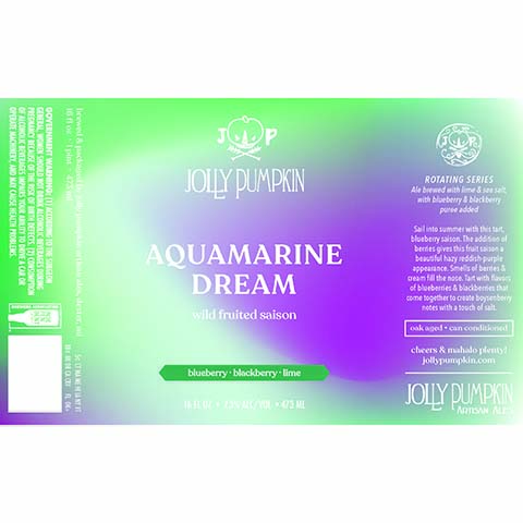 Jolly Pumpkin Aquamarine Dream Saison by Jolly Pumpkin Ales, beer label