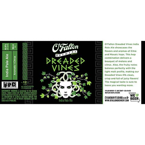 O'Fallon Dreaded Vines IPA by O'Fallon Brewery, beer label