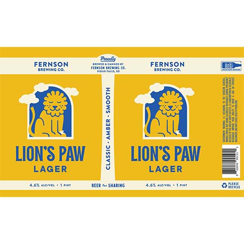 Fernson Lion's Paw Lager by Fernson Brewing Company, beer label