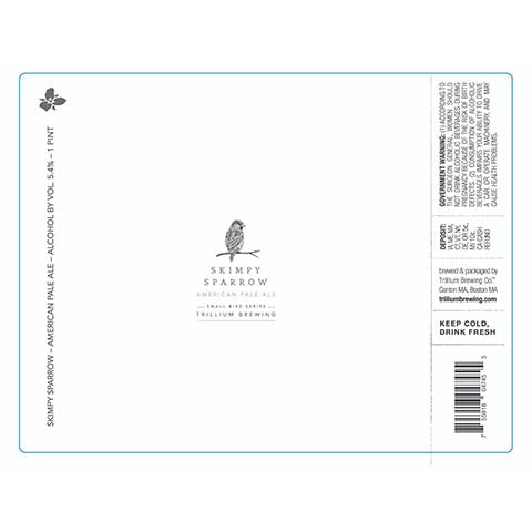 Trillium Skimpy Sparrow American Pale Ale by Trillium Brewing, beer label