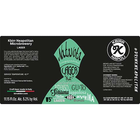 Kbirr Natavota Cinquepuntodue Lager by Kbirr Neapolitan Microbrewery, beer label