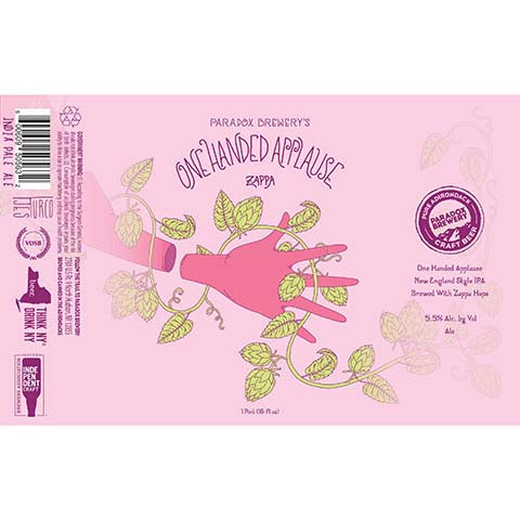 Paradox Brewery One Handed Applause: Zappa IPA by Paradox Beer Co, beer label