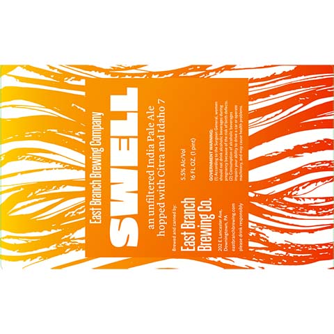 East Branch Swell IPA by East Branch Brewing Company, beer label