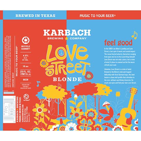 Karbach Love Street Blonde by Karbach Brewing Co, beer label