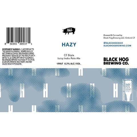 Black Hog Hazy Juicy IPA by Black Hog Brewing Co, beer label