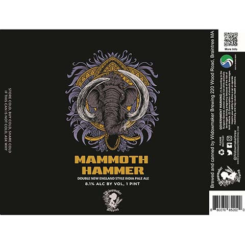 Widowmaker Mammoth Hammer Double New England IPA by Widowmaker Brewing, beer label
