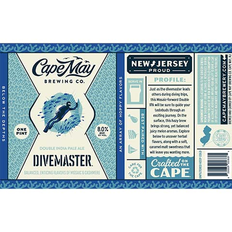 Cape May Divemaster DIPA by Cape May Brewing Company, beer label