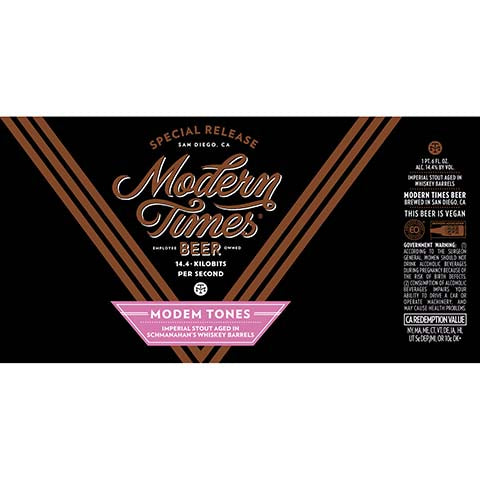 Modern Times Modem Tones Schmanahan's Whiskey Barrels Imperial Stout by Modern Times Beer, beer label
