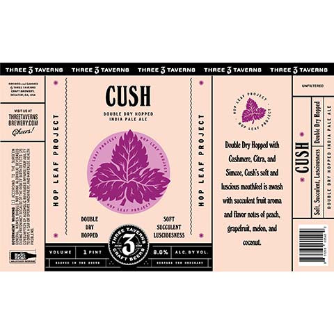 Three Taverns Cush DDH IPA by Three Taverns Craft Brewery, beer label