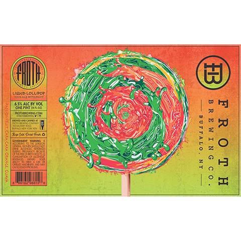 Froth Liquid Lollipop Sour Ale (Passionfruit, Cara Cara Orange, Guava) by Froth Craft Brewery, beer label