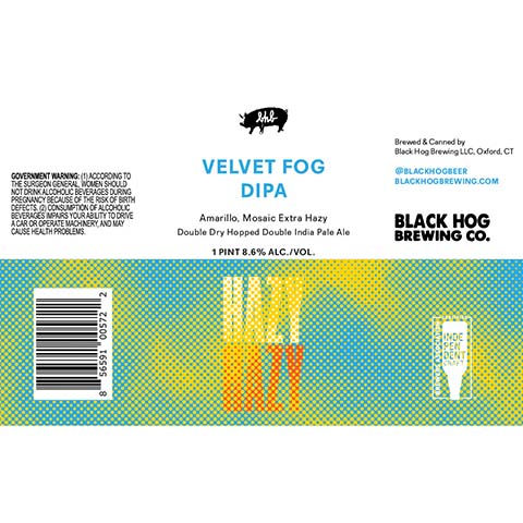 Black Hog Hazy Hazy Velvet Fog DIPA by Black Hog Brewing Co, beer label
