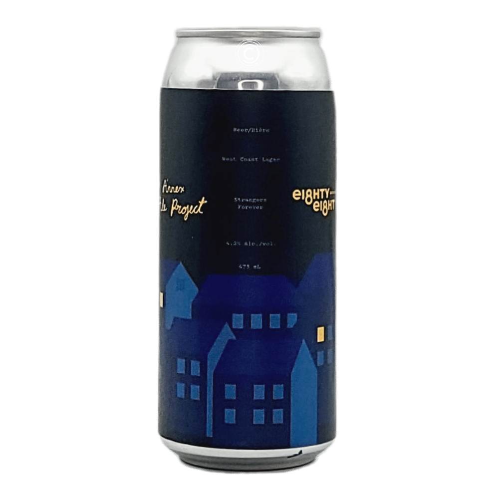 Strangers Forever West Coast Lager by Annex Ale Project x Eighty-Eight Brewing Co., beer label
