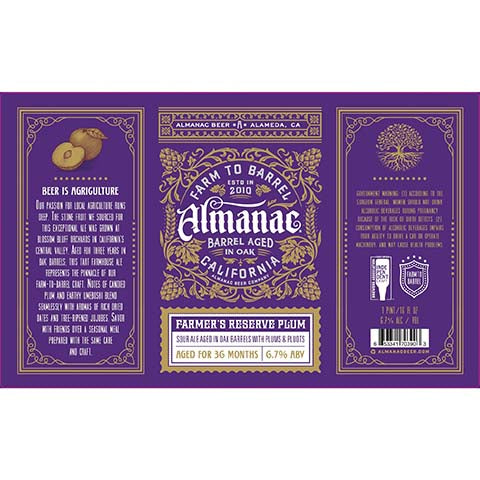 Almanac Farmer's Reserve Plum by Almanac Beer Company, beer label