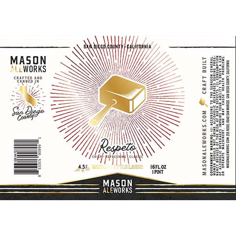 Mason Ale Works Respeto Lager by Mason Aleworks, beer label