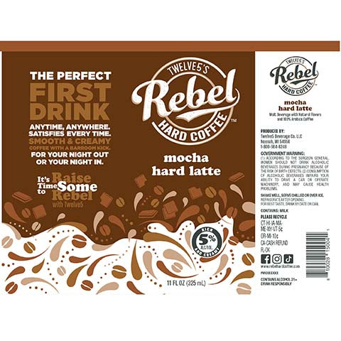 Twelve5's Rebel Mocha Hard Latte by Twelve5 Brewing Co. LLC, beer label