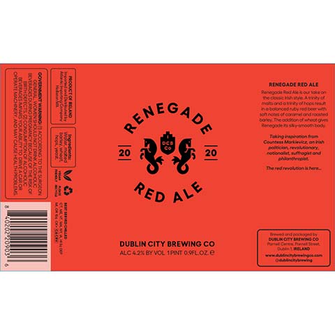 Dublin City Renegade Red Ale by Dublin City Brewing Co., beer label