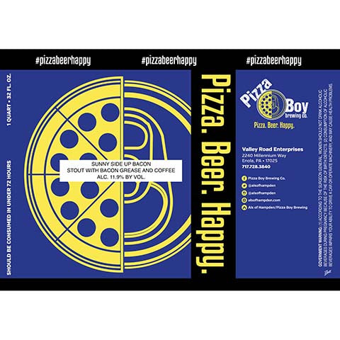 Pizza Boy Sunny Side Up Bacon Stout by Pizza Boy Brewing Co, beer label
