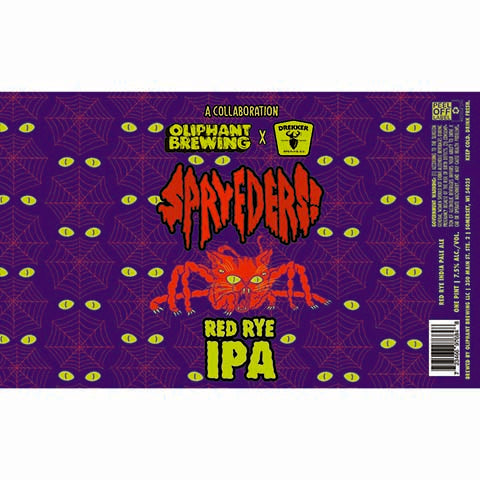 Oliphant Spryeders! Red Rye IPA by Oliphant Brewing, beer label