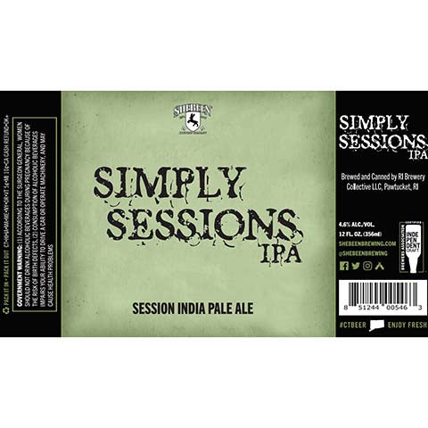 Shebeen Simply Sessions IPA by RI Brewery Collective LLC, beer label